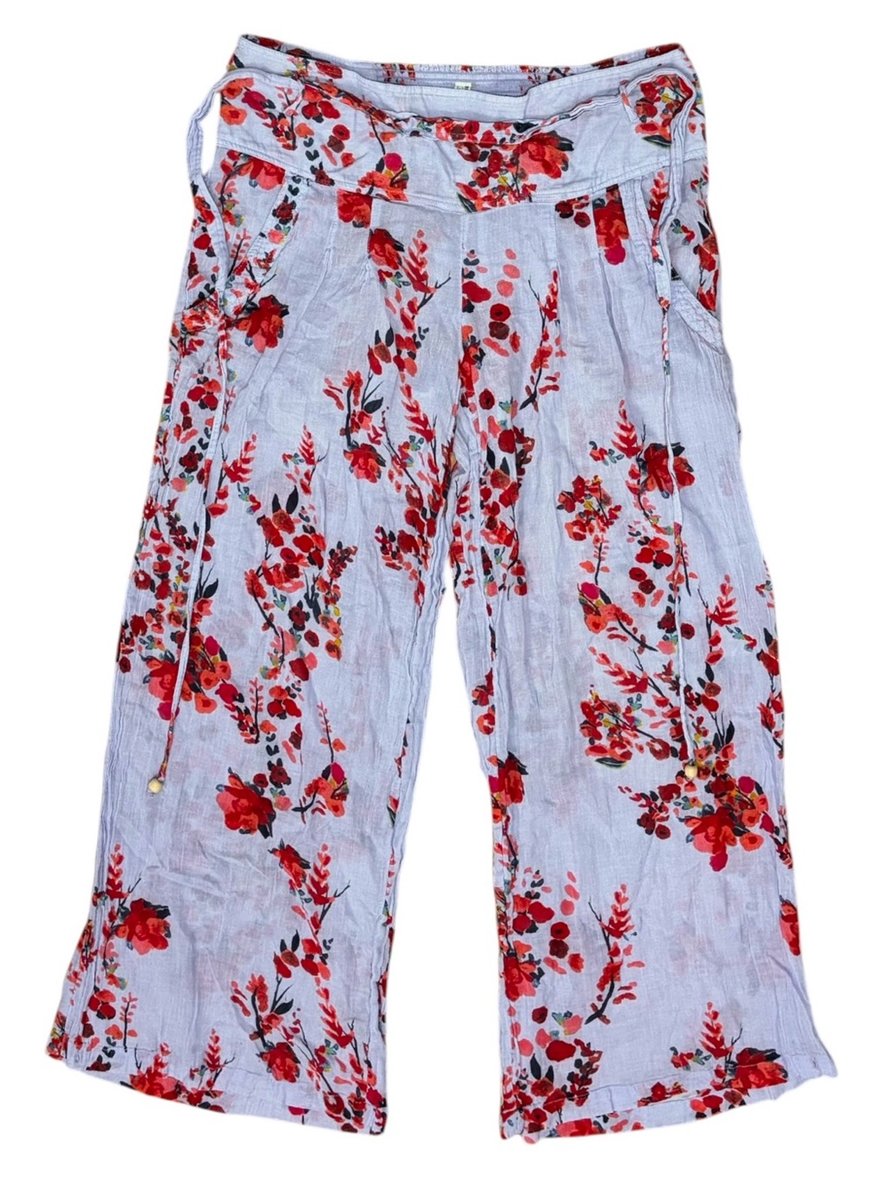 Free People Intimately Sz S Purple Red Floral Wide Leg Pants Cotton Lounge.